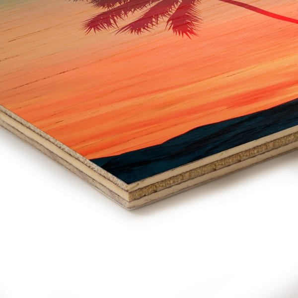 Quadro decorativo com moldura caixa branca em Madeira - Coqueiro Por Do Sol - 30x30cm - Arte Maníaco - 2
