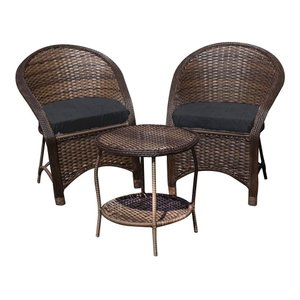 Conjunto de Poltronas Fibra Sintética Seul - 2 Poltronas + 1 Mesa Centro - Tecido Duna Preto