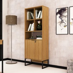 Armário para Escritório 60cm 2 Portas com Chave 5 Nichos Me4155 Tecno Mobili - Amêndoa/preto - 8