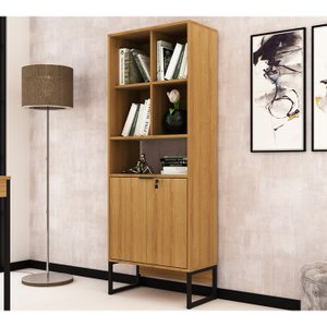 Armário para Escritório 60cm 2 Portas com Chave 5 Nichos Me4155 Tecno Mobili - Amêndoa/preto