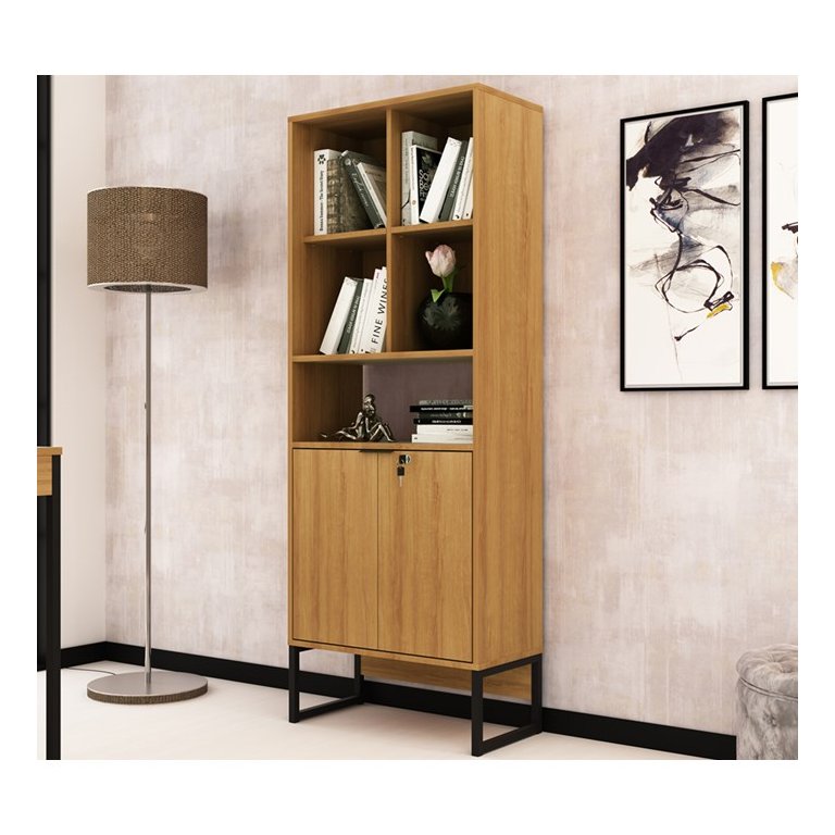 Armário para Escritório 60cm 2 Portas com Chave 5 Nichos Me4155 Tecno Mobili - Amêndoa/preto