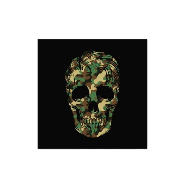 Quadro decorativo com moldura caixa branca em Placa - Caveira Militar Central - 30x30cm - Arte Manía - 1