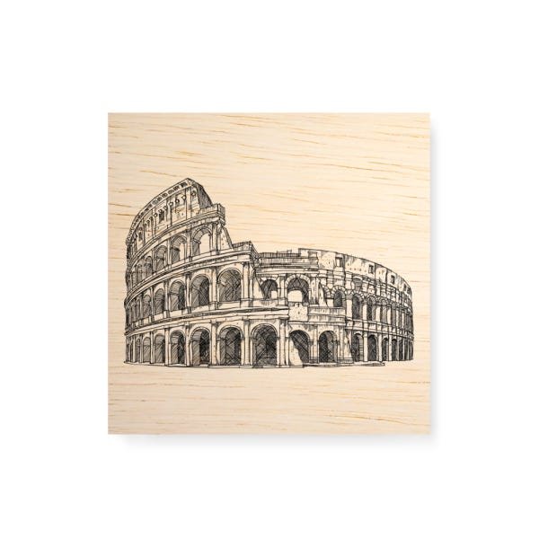 Quadro decorativo com moldura caixa branca em Madeira - Coliseu Linhas - 30x30cm - Arte Maníacos - 1