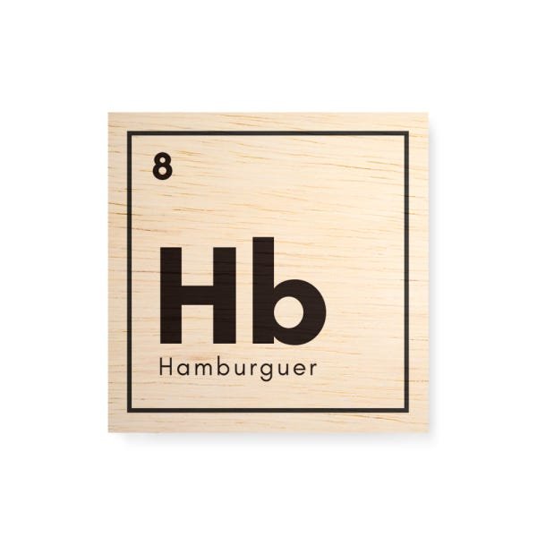 Quadro decorativo com moldura caixa branca em Madeira - Hamburguer Elemento - 30x30cm - Arte Maníaco - 1