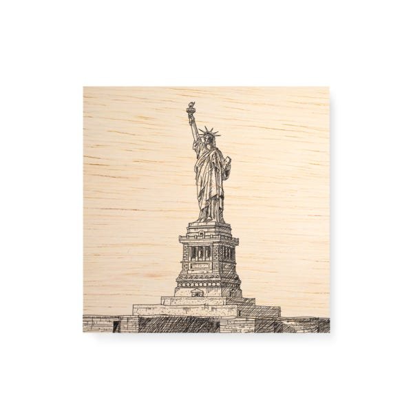 Quadro decorativo com moldura caixa branca em Madeira - Estátua da liberdade Linhas - 30x30cm - Arte - 1
