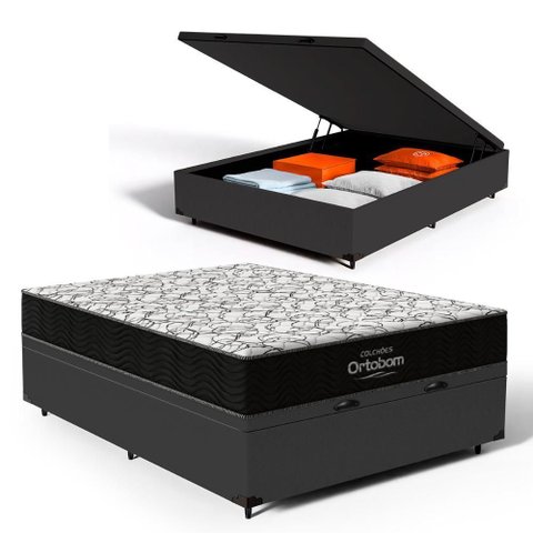 Cama Box Baú com Colchão de Espuma D45 Ortobom Airtech 150 D45 Casal 138 cm
