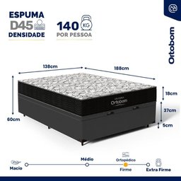 Cama Box Baú com Colchão de Espuma D45 Ortobom Airtech 150 D45 Casal 138 Cm - 3