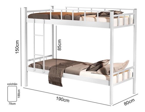 Beliche Tubular Ferro e Aço para Duas Pessoas Colchão 78:branco - 2