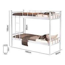 Beliche Tubular Ferro e Aço para Duas Pessoas Colchão 78:branco - 2