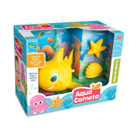 Brinquedo para Banho Kit Tubarão Amarelo Fundo do Mar +3 Meses Cometa Brinquedos