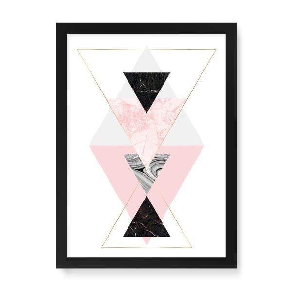 Quadro Decorativo Geométrico Triângulos Ampulheta - 65x46cm (Moldura caixa laca preta) - Arte Maníac - 1