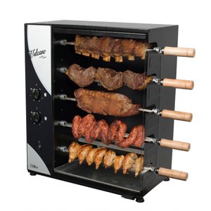 Churrasqueira Assador Carnes a Gás Glp Rotativo Elétrico Bivolt 56 Cm 5 Espetos Aço Vulcano -