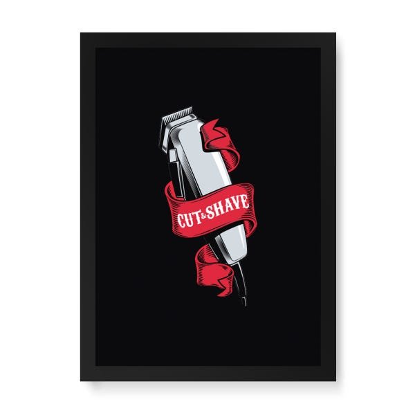 Quadro Decorativo Tesoura Cut E Shave - 23x16,25cm (Moldura em laca preta) - Arte Maníacos - 1