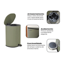 Ver imagem 3 de Lixeira Metal Linius Serenity 5L Cor Verde Sage e Pedal com Amortecimento