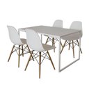 Ver imagem 6 de Mesa Industrial Base Ferro Branco 137x90 Tampo Branco 4 Cadeiras Eiffel Madeira Assento Branco