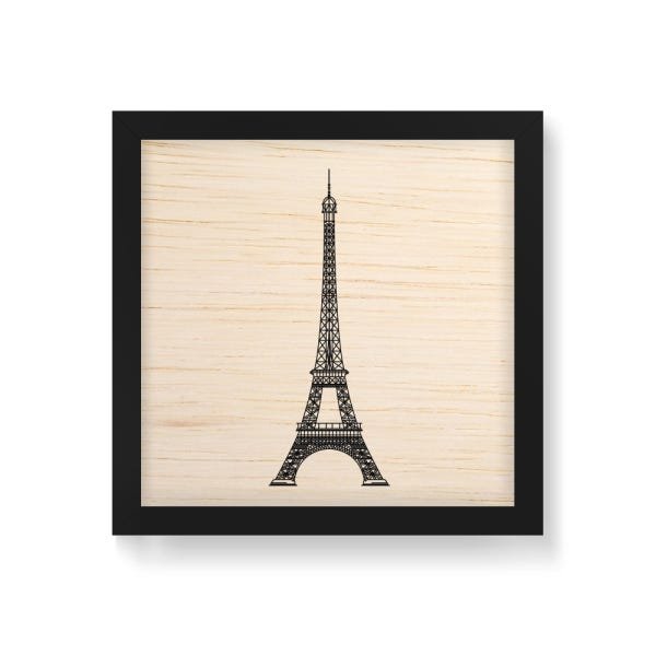 Quadro Decorativo em Madeira Torre Fundo Branco - 30x30cm (Moldura caixa em laca preta) - Arte Manía - 1