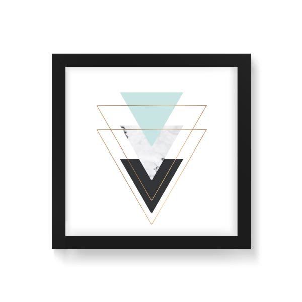 Quadro Decorativo Triangulos Para Baixo Verde - 50x50cm (Moldura em laca preta) - Arte Maníacos - 1