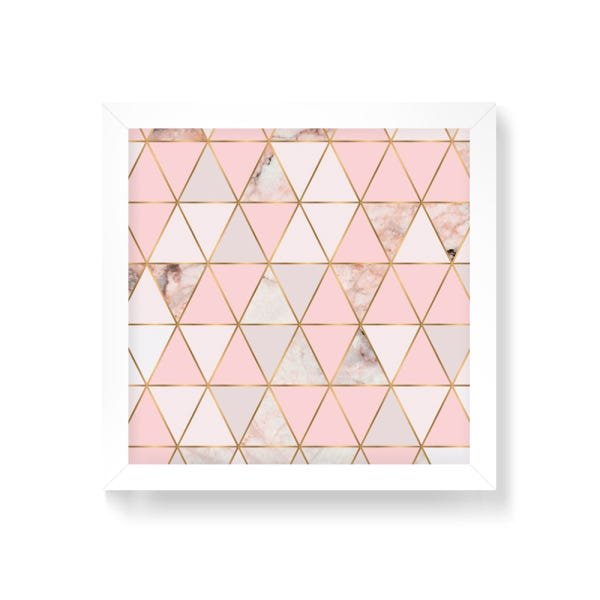 Quadro Decorativo Triangulos Mármore - 50x50cm (Moldura em laca branca) - Arte Maníacos - 1