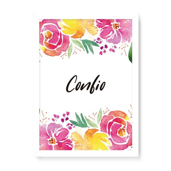 Quadro Decorativo Floral Confio - 23x16,25cm (Moldura caixa em laca branca) - Arte Maníacos - 1