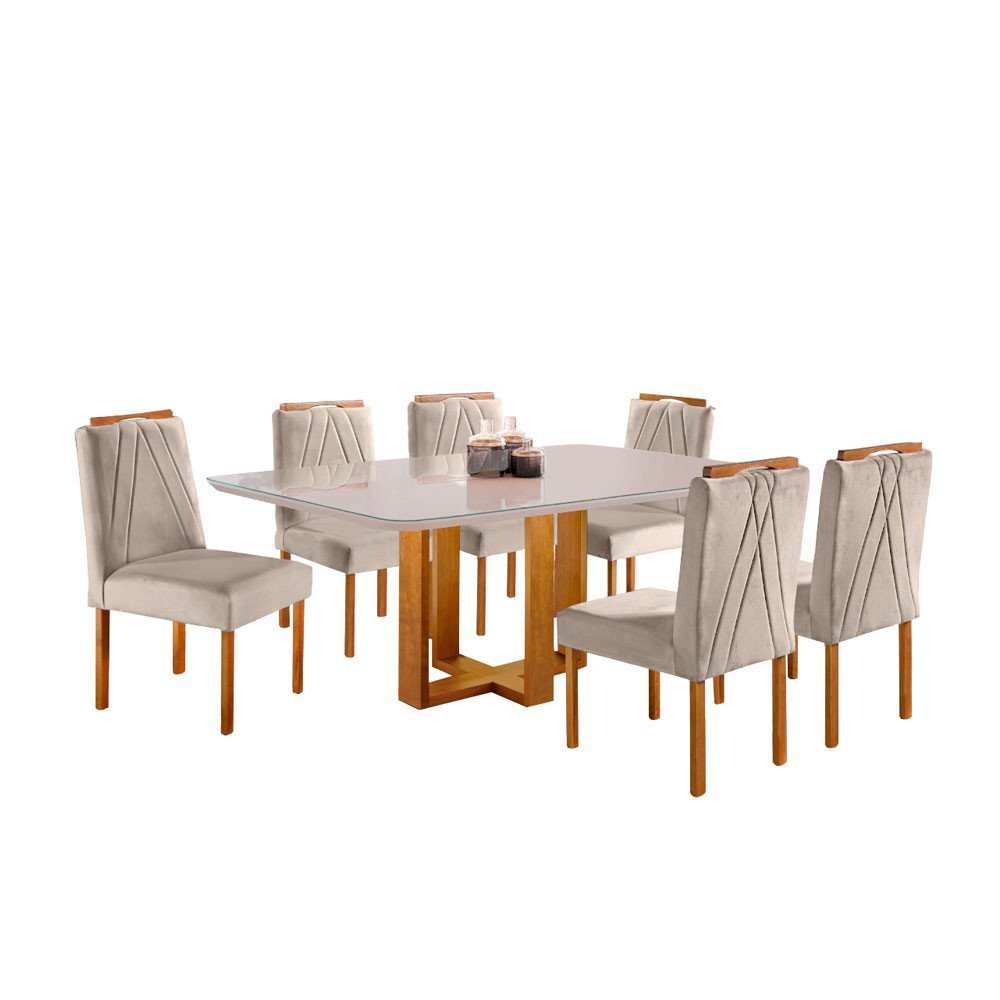 Conjunto Sala de Jantar Mesa em Madeira Maciça Lisy e 6 Cadeiras Safira Móveis Mix - 2