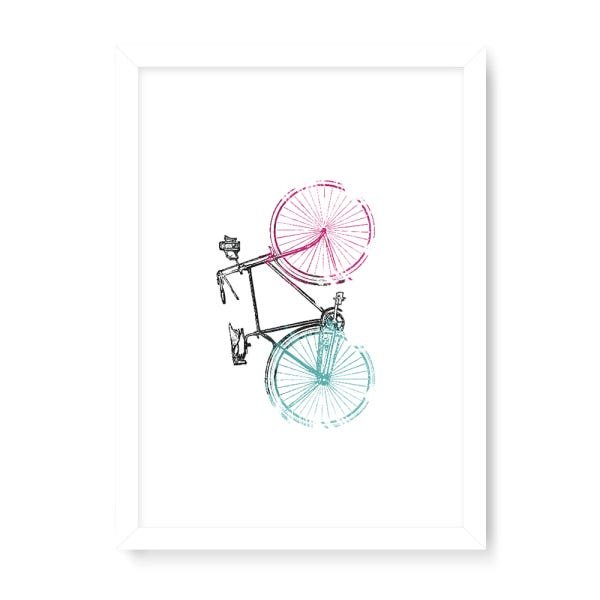 Quadro Decorativo Bike Fundo Branco - 46x32,5cm (Moldura em laca branca) - Arte Maníacos - 1