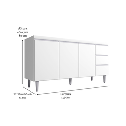 Armário Gabinete para Pia Andreia S/tampo 150cm 3 Portas 3 Gavetas Branco - Ajl Móveis Balcão Gabine - 2