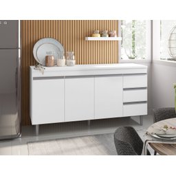 Armário Gabinete para Pia Andreia S/tampo 150cm 3 Portas 3 Gavetas Branco - Ajl Móveis Balcão Gabine - 4