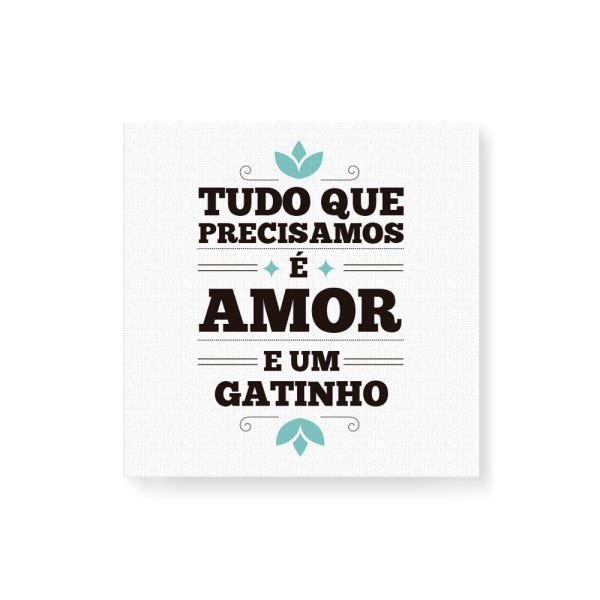 Quadro Decorativo em Tela Canvas Amor e Gatinho - 20x20cm - Arte Maníacos - 1