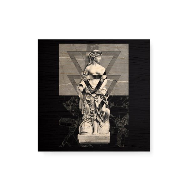 Quadro decorativo com moldura caixa branca em Madeira - Estátua Mulher Romana - 30x30cm - Arte Manía - 1