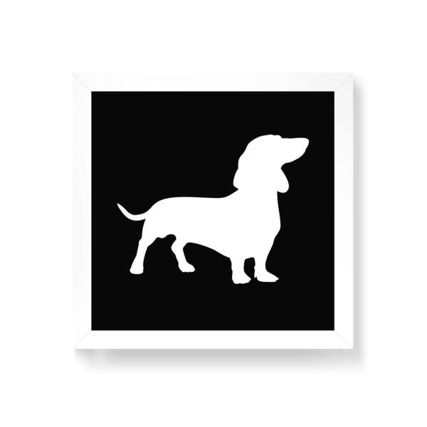 Quadro Decorativo Silhueta Dachshund - 20x20cm (Moldura em laca branca) - Arte Maníacos - 1