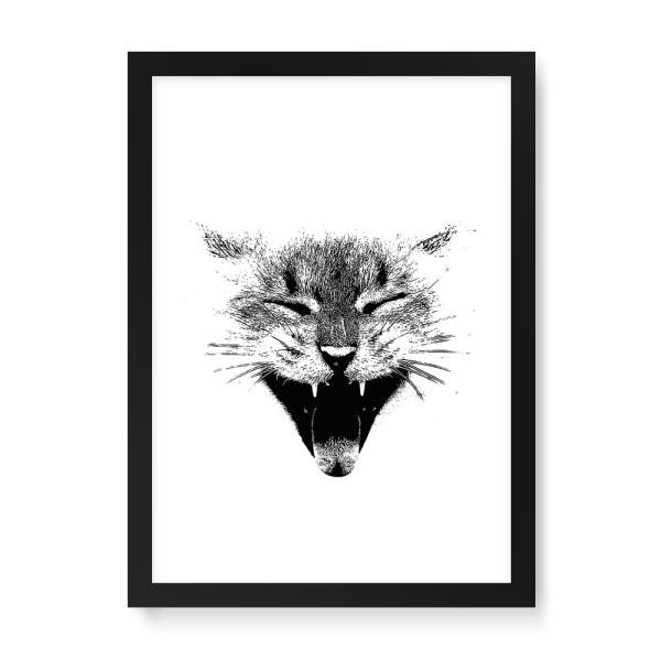 Quadro Decorativo Gato Miau - 23x16,25cm (Moldura em laca preta) - Arte Maníacos - 1
