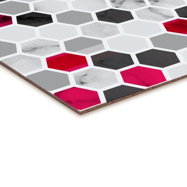 Quadro decorativo com moldura caixa branca em Placa - Favo Vermelho - 30x30cm - Arte Maníacos - 2