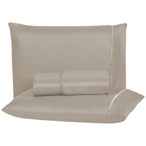 Jogo de Cama Aquarela Queen Micropercal Ponto Palito 03 Peças 200 Fios 100% Poliéster - Avelã
