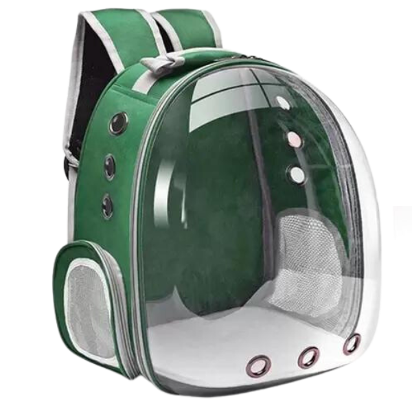 Mochila Pet Transporte Cães Gato Visão 360 Panorâmica Passeio Confortável: Cor:verde