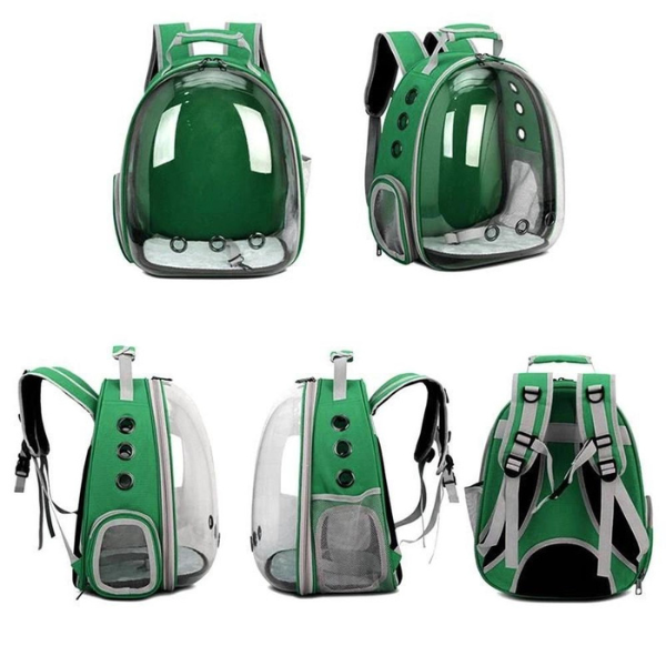 Mochila Pet Transporte Cães Gato Visão 360 Panorâmica Passeio Confortável: Cor:verde - 2