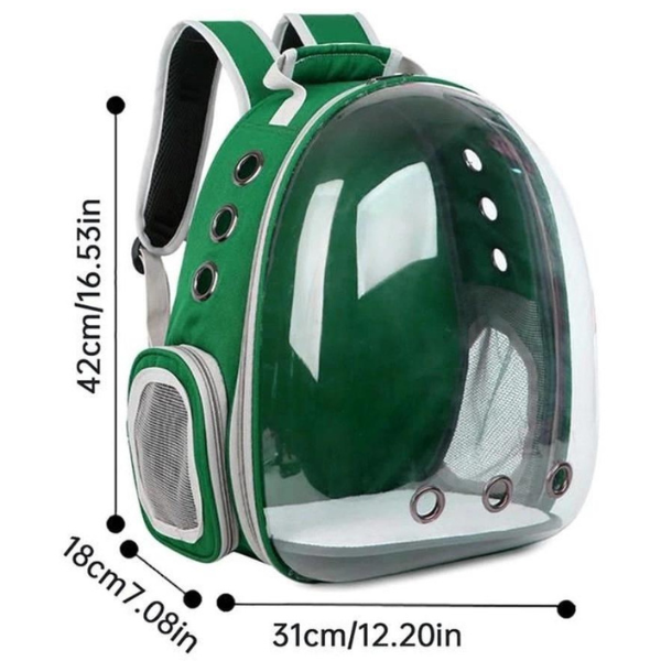 Mochila Pet Transporte Cães Gato Visão 360 Panorâmica Passeio Confortável: Cor:verde - 5