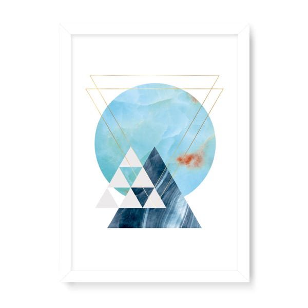 Quadro Decorativo Geométrico Círculo Azul - 23x16,25cm (Moldura caixa em laca branca) - Arte Maníaco - 1