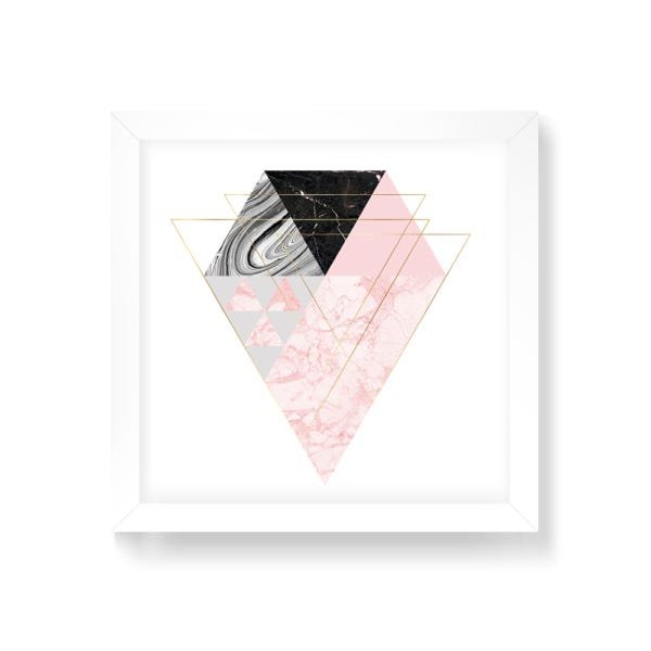 Quadro Decorativo Geométrico Triângulos Diamante - 30x30cm (Moldura em laca branca) - Arte Maníacos - 1