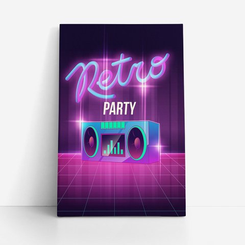 Quadro Retro Party Festa Caixa de Som Canvas 60x40cm