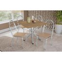 Ver imagem 1 de Conjunto: Mesa de Cozinha Volga C/ Tampo de Madeira 90cm e 4 Cadeiras Holanda Cromado/nogueira -