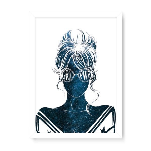 Quadro Decorativo Grl Pwr Óculos - 32,5x23cm (Moldura em laca branca) - Arte Maníacos - 1