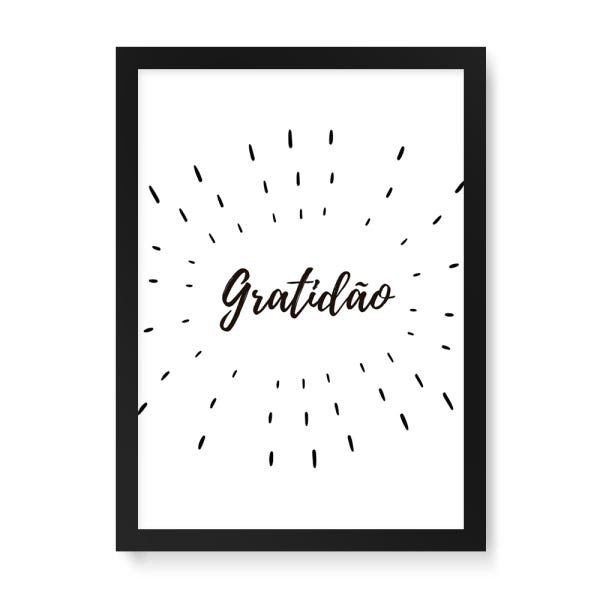 Quadro Decorativo Gratidão - 32.5 x 23 cm (Moldura em Laca Preta) - Arte Maníacos, Branco, Husky - 1