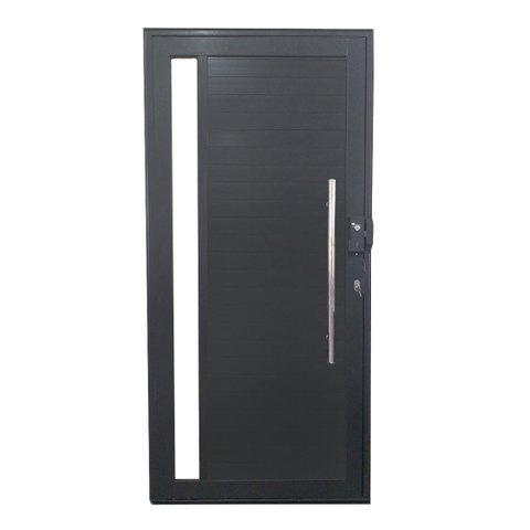 Porta Pivotante de Alumínio Preto com Pux. e Visor com Fechadura Digital Linha 30 - Direita/ 210x100