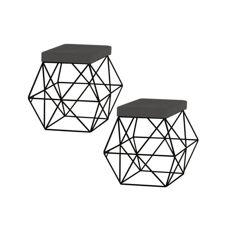 Kit 2 Puffs Decorativo Sala de Estar Base Preto Trixie Suede Cinza - Gran Belo Kit 2 Puffs Decorativo Sala de Estar Base Preto Trixie Suede Cinza - Gran Belo