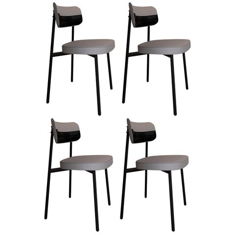 Cadeira de Jantar Estofada Kit 4 Ella M25 Linho Cinza Cl/preto - Mpozenato