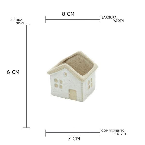 MINI CACHEPOT PORCELANA OPEN CEILING HOUSE BRANCO/BEGE 7X8X6 - 4