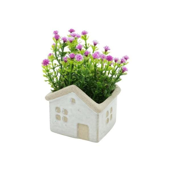 MINI CACHEPOT PORCELANA OPEN CEILING HOUSE BRANCO/BEGE 7X8X6 - 3