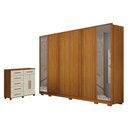 Ver imagem 1 de Guarda Roupa Casal Ares 6 Portas com Espelho Cinamomo com Cômoda São Paulo 6 Gavetas 2 Portas Cinamo