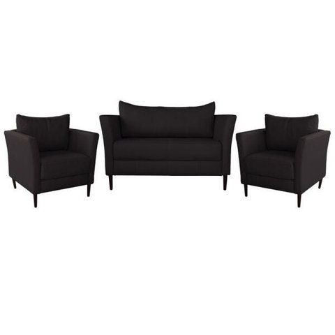 Conjunto Sofá 2 Lugares com 2 Poltronas Pés Palito Lubbock Couro Marrom - Gran Belo