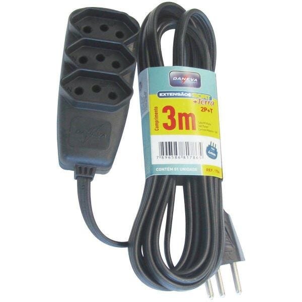 Extensão Eletrica Cabo Pp 2p+t 3m Sort